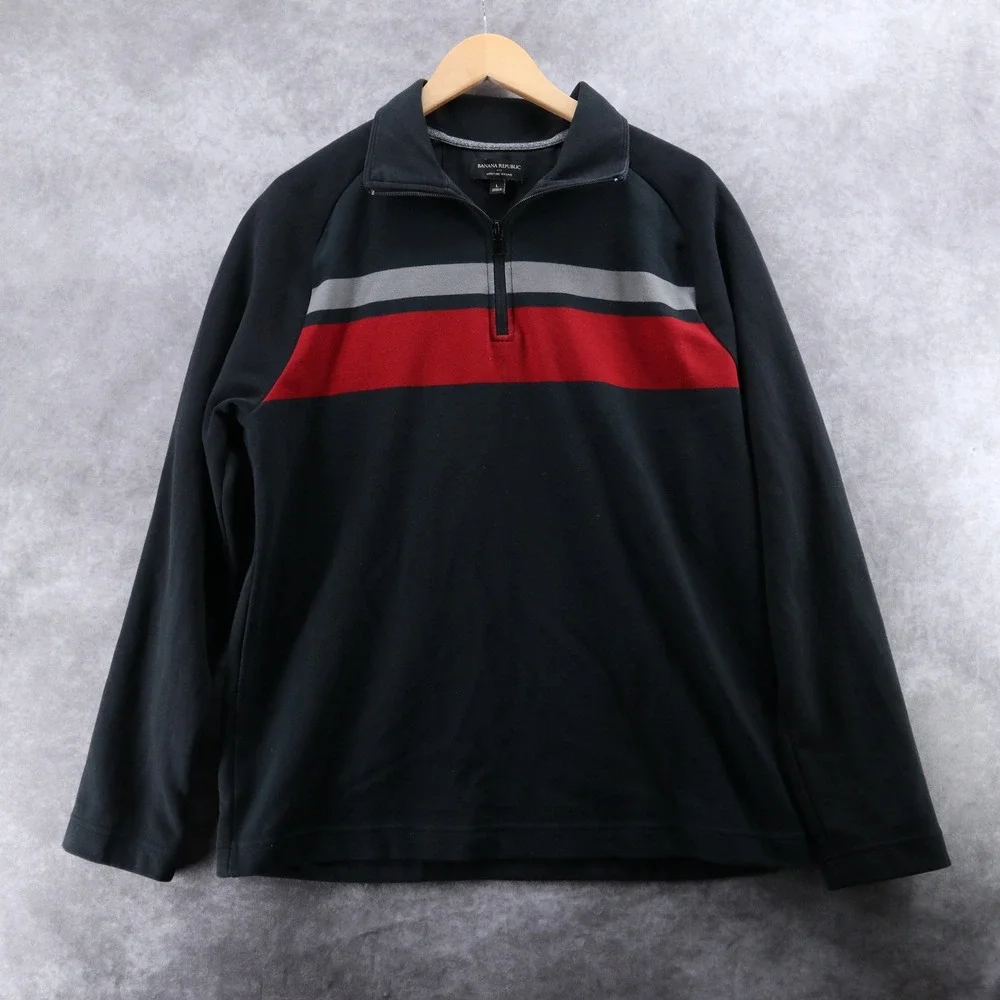 Banana Republic Quarter Zip Pullover Men Large Striped Modern Moisture Wicking